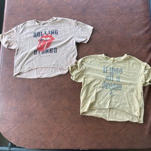 American Eagle Rolling Stones and Notorious B.I.G Cropped Tee Shirts